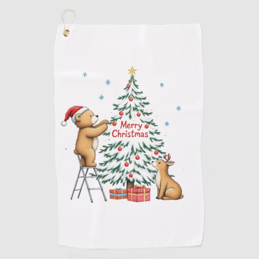 Weihnachtshirsch und Bär Golfhandtuch (Vorderseite)