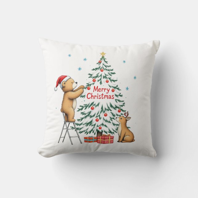 Weihnachtshirsch und Bär Kissen (Vorderseite)