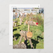 Weihnachtshirsche aus Holz Feiertagspostkarte (Vorne/Hinten)