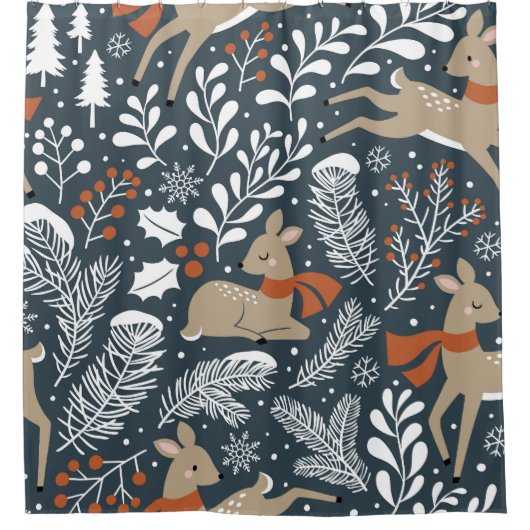 Weihnachtshirsche, festliches Design Duschvorhang (Vorderseite)