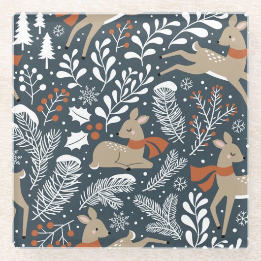 Weihnachtshirsche, festliches Design Glasuntersetzer (Vorderseite)
