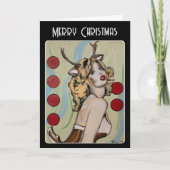 'Weihnachtshirsche' Gemälde an einem Dankeskarte (Vorderseite)