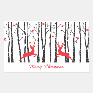 Weihnachtshirsche im Birkenwald Rechteckiger Aufkleber