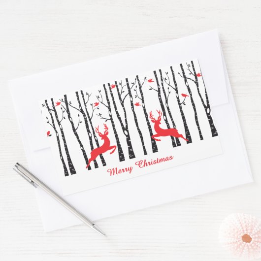 Weihnachtshirsche im Birkenwald Rechteckiger Aufkleber (Umschlag)