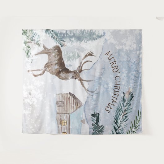 Weihnachtshirsche im Schneewald Wandteppich (Vorderseite (Horizontal))