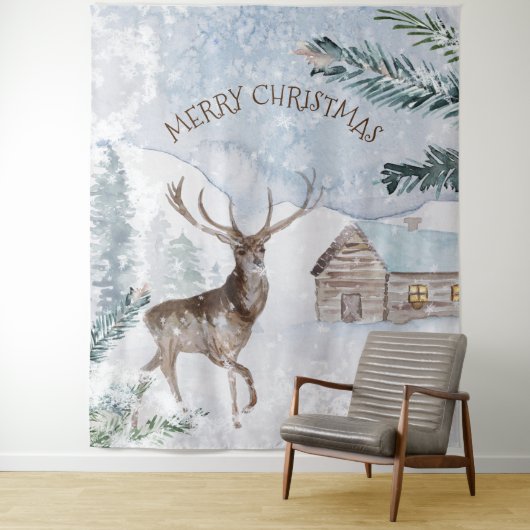 Weihnachtshirsche im Schneewald Wandteppich (Beispiel)