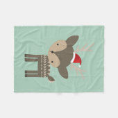 Weihnachtshirsche in einem Retro-Hipster der roten Fleecedecke (Vorderseite (Horizontal))
