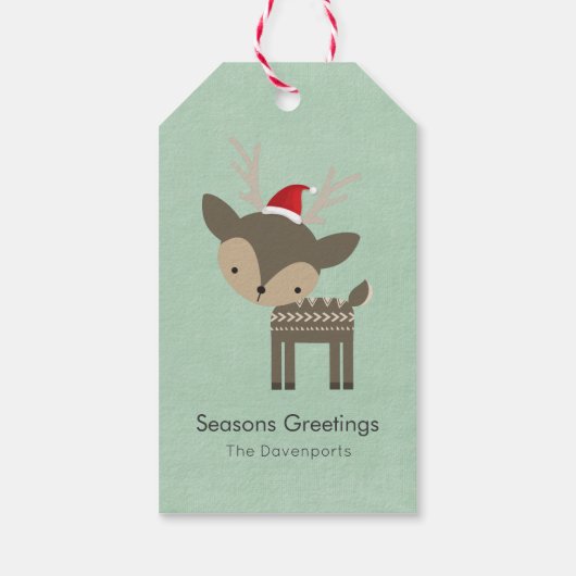 Weihnachtshirsche in einem Retro-Hipster der roten Geschenkanhänger (Rückseite)