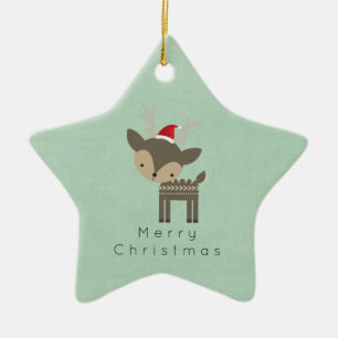 Weihnachtshirsche in einem Retro-Hipster der roten Keramikornament