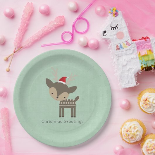 Weihnachtshirsche in einem Retro-Hipster der roten Pappteller (Party)