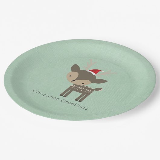 Weihnachtshirsche in einem Retro-Hipster der roten Pappteller (Schrägansicht)