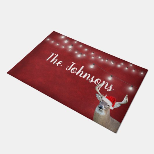 Weihnachtshirsche mit Licht und Namen Fußmatte (Schrägansicht)
