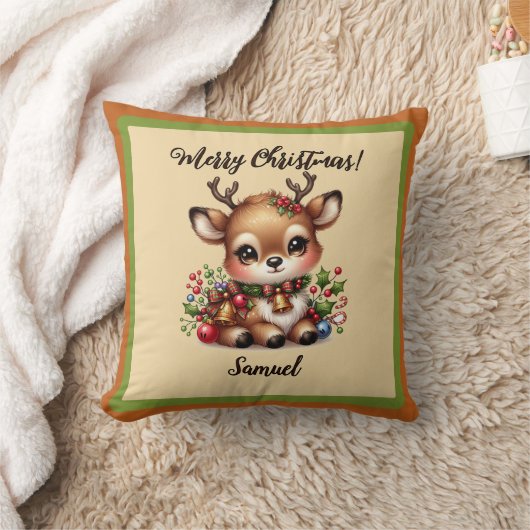 Weihnachtshirsche mit Namenspatzen Kissen (Decke)