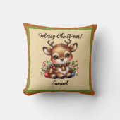 Weihnachtshirsche mit Namenspatzen Kissen (Vorderseite)