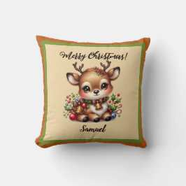Weihnachtshirsche mit Namenspatzen Kissen