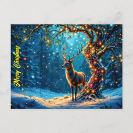 Weihnachtshirsche schneebedeckter Glitzer Glühen Postkarte