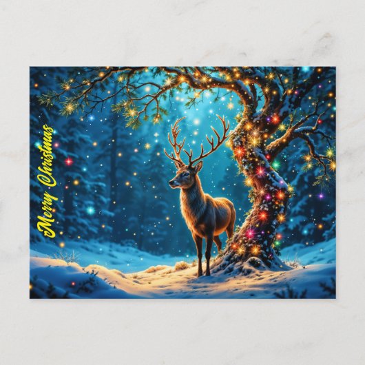 Weihnachtshirsche schneebedeckter Glitzer Glühen Postkarte (Vorderseite)