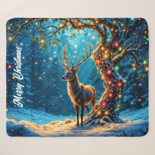 Weihnachtshirsche schneebedeckter Glitzer Glühen Sherpadecke