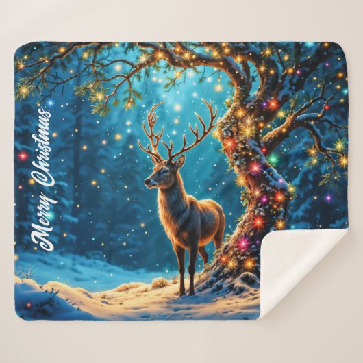 Weihnachtshirsche schneebedeckter Glitzer Glühen Sherpadecke (Vorderseite (Horizontal))