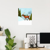Weihnachtshirsche und -elf auf schneebedeckten Ber Poster (Heimbüro)