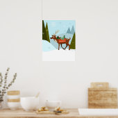 Weihnachtshirsche und -elf auf schneebedeckten Ber Poster (Küche)