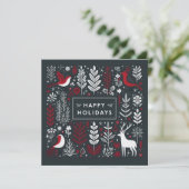 Weihnachtshirsche und -robinen feiertagskarte (Stehend Vorderseite)