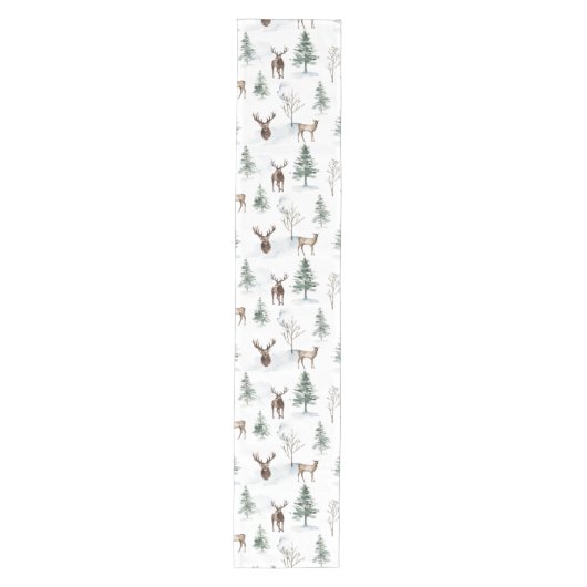 Weihnachtshirsche und schneebedeckte Weihnachtsbäu Mittelgroßer Tischläufer (Vorderseite)