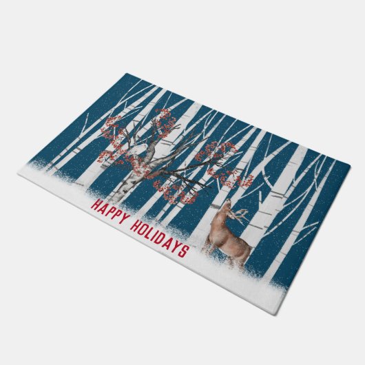 Weihnachtshirsche und Schneeeule Türmatte (Schrägansicht)