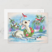 Weihnachtshirsche und Vögel Feiertagspostkarte (Vorne/Hinten)