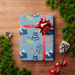 Weihnachtshirsche, Weihnachtsbäume, Berge Geschenkpapier
