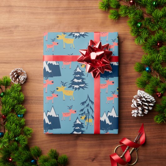 Weihnachtshirsche, Weihnachtsbäume, Berge Geschenkpapier (Feiertagsgeschenk)