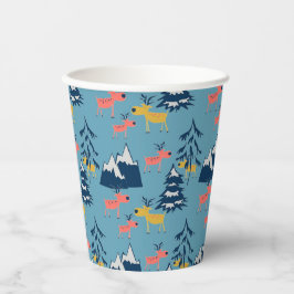 Weihnachtshirsche, Weihnachtsbäume, Berge Pappbecher