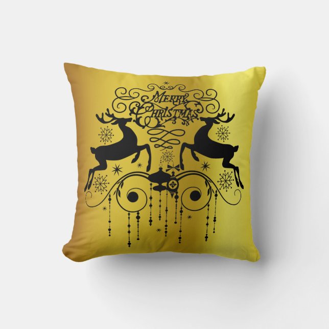 Weihnachtshirschen, schwarze Silhouetten, Kissen (Vorderseite)