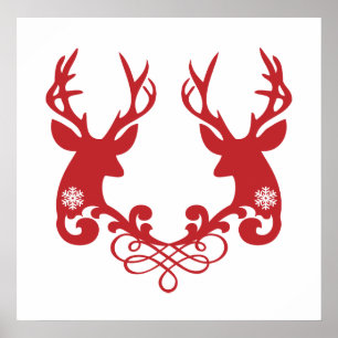 Weihnachtshirschköpfe mit Ziern Poster