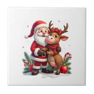 Weihnachtshochlandkuh mit Santa schottisch vintage Fliese
