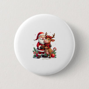 Weihnachtshochlandkuh mit Santa Schottland Vintage Button