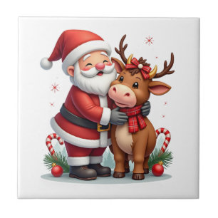 Weihnachtshochlandkuh mit Santa Schottland Vintage Fliese