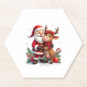 Weihnachtshochlandkuh mit Santa Schottland Vintage Untersetzer