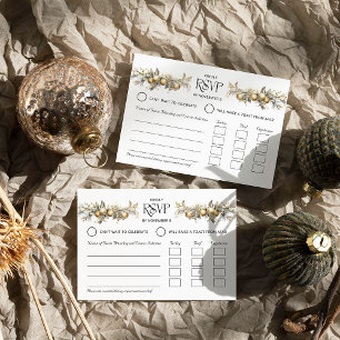 Weihnachtshochzeit Gold Stechpalme und Ornament Ei RSVP Karte
