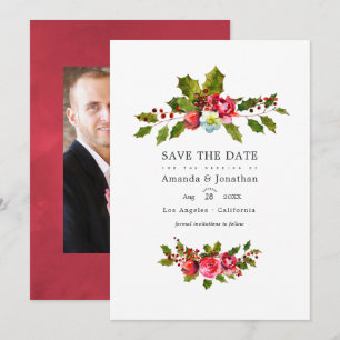 Weihnachtshochzeit Stechpalmen-Foto Save The Date