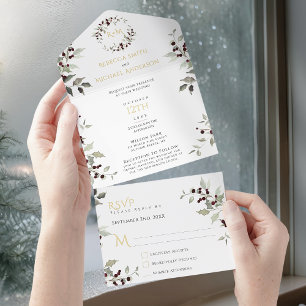 Weihnachtshochzeit Stechpalmen-Monogramm All-in-One-Einladung