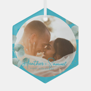 Weihnachtshochzeitsandenken Elegantes Skriptfoto Ornament Aus Glas
