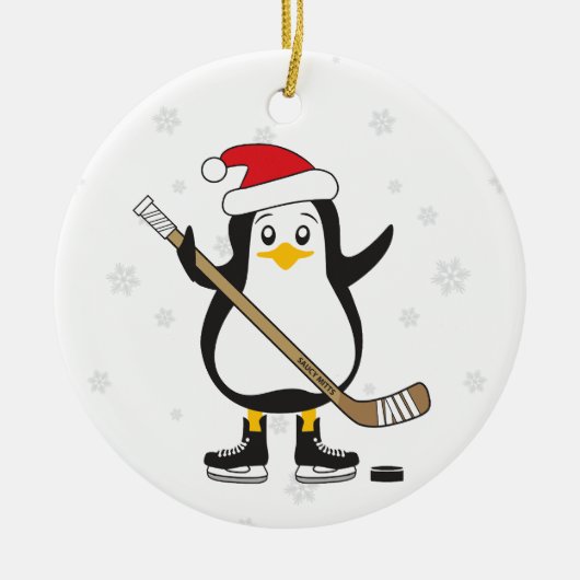 Weihnachtshockey Penguin Keramikornament (Vorne)