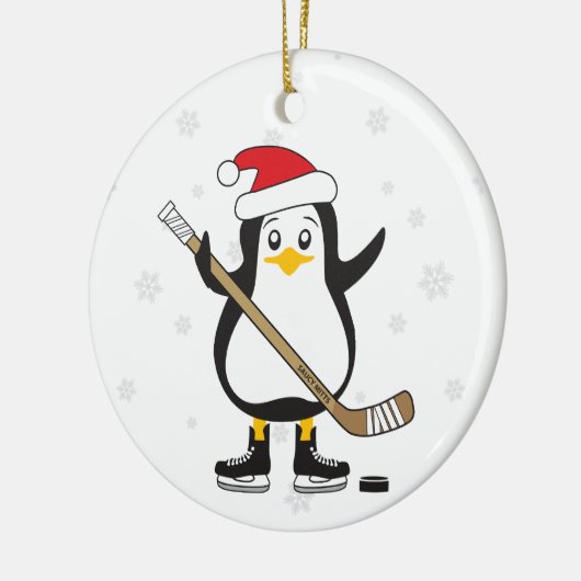 Weihnachtshockey Penguin Keramikornament (Links)