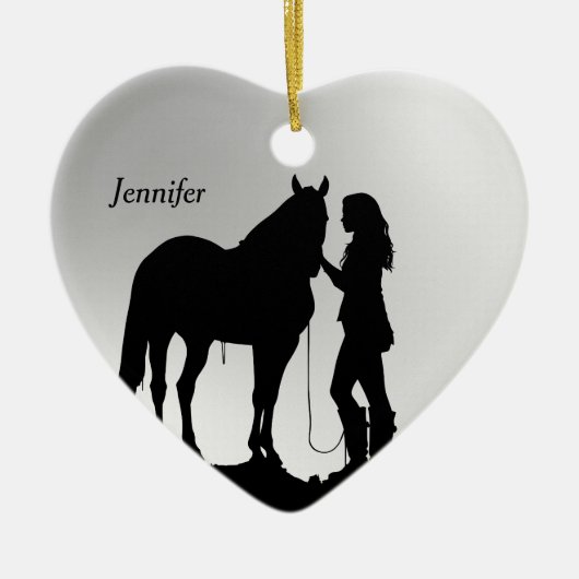 Weihnachtshorn-Girl-Silhouette Keramik Ornament (Vorne)