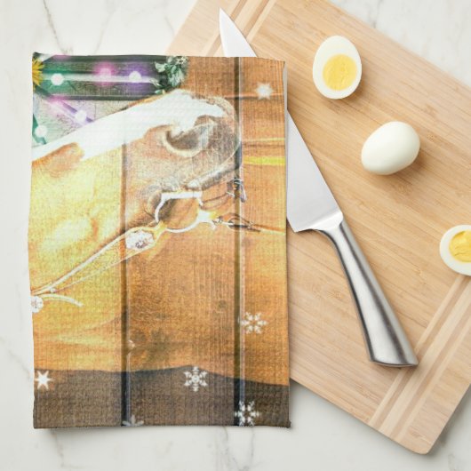 Weihnachtshorn Wagon Cowboy Stiefel Horseshoe Geschirrtuch (Viertel Falte)