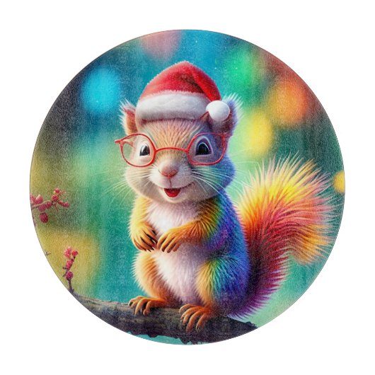 Weihnachtshörnchen als Weihnachtsmann-56765 Schneidebrett (Vorderseite)