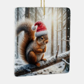 Weihnachtshörnchen auf dem Zweig des Schneebaumes Keramikornament (Rechts)