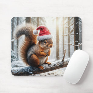 Weihnachtshörnchen auf dem Zweig des Schneebaumes Mousepad