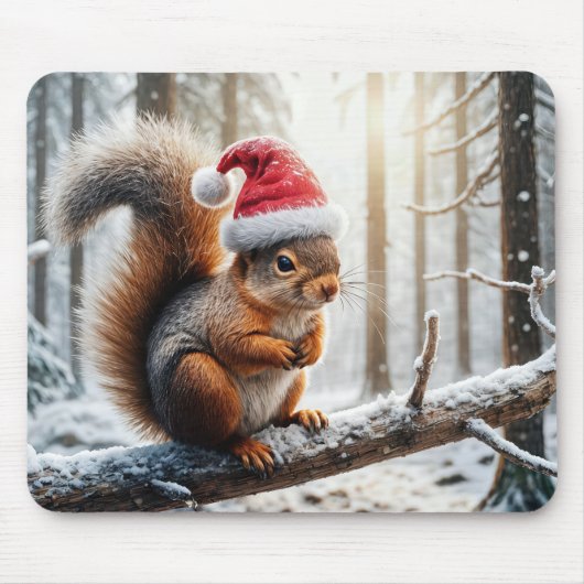 Weihnachtshörnchen auf dem Zweig des Schneebaumes Mousepad (Vorne)
